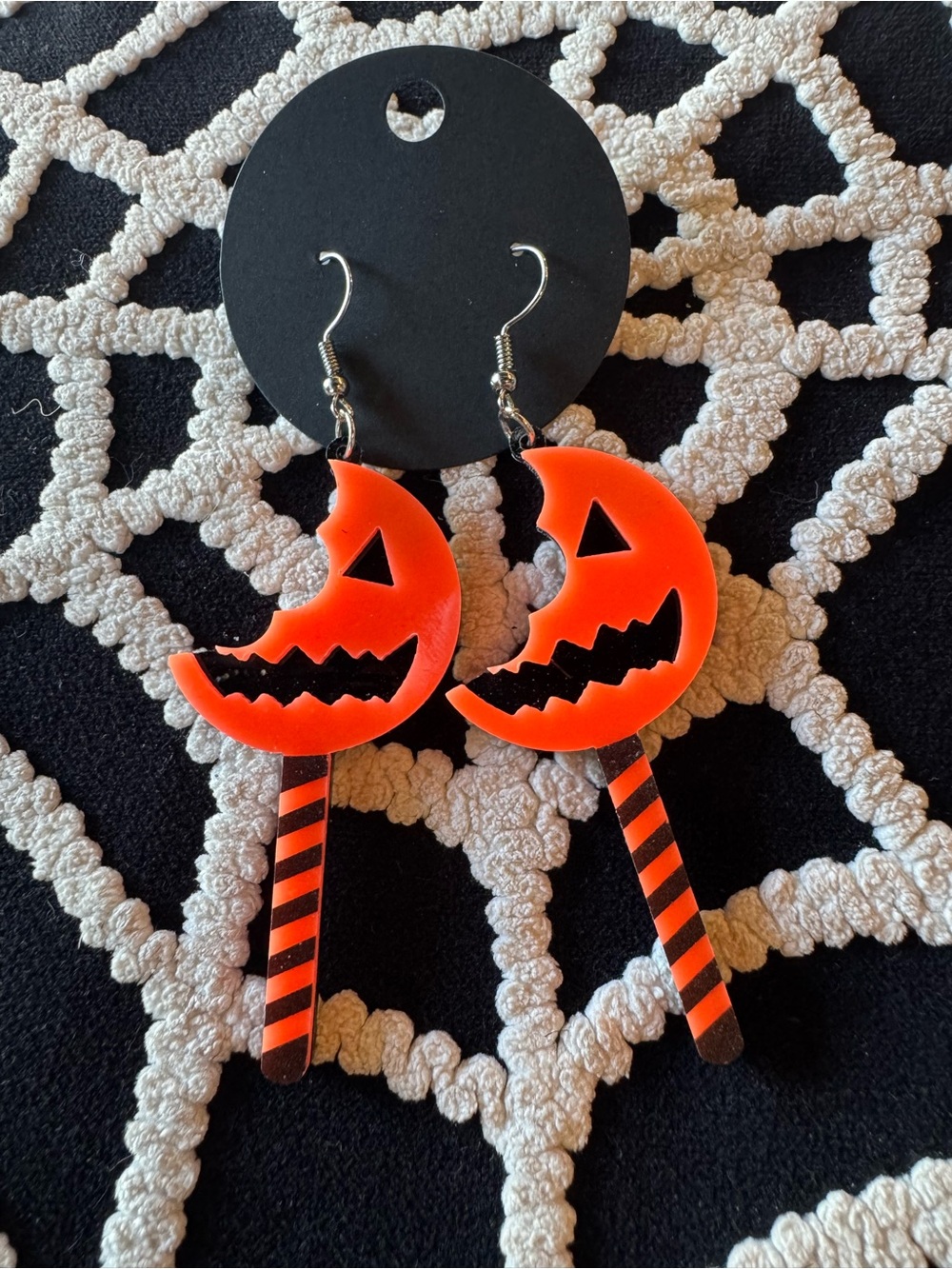 Halloween Orange Pumpkin Crescent Dangle Earrings
